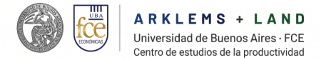 Logo de ARKLEMS y LAND, Centro de Estudios de la Productividad de la Facultad de Ciencias Económicas de la Universidad de Buenos Aires (UBA FCE).